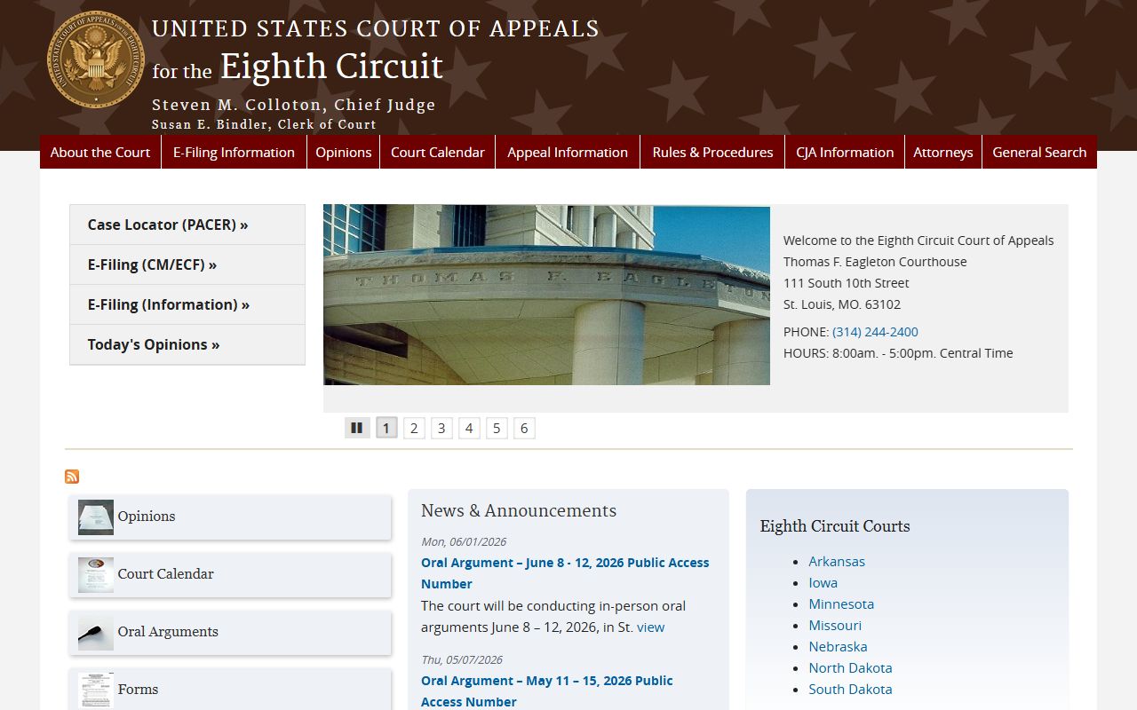 Blue Earth County court administration records and Eighth Circuit federal appellate court distinction