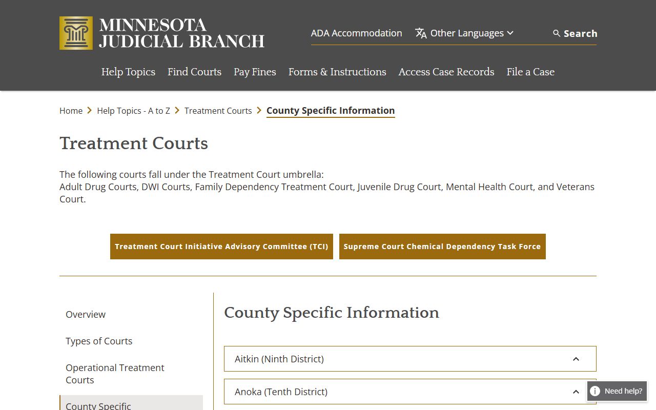 Blue Earth County arrest records and court charge treatment court information