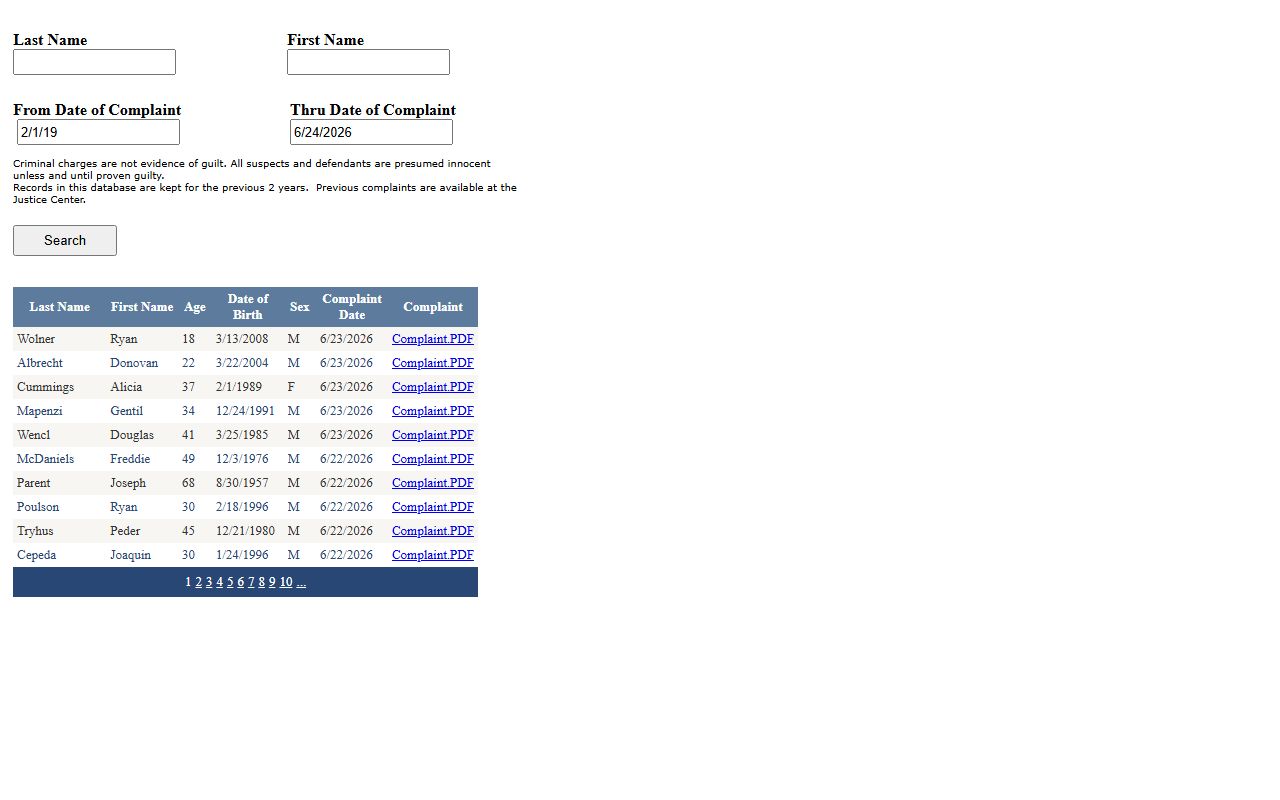 Blue Earth County arrest records and court charge complaint portal