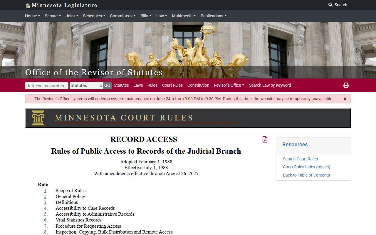 Blue Earth County court records Minnesota public access rules