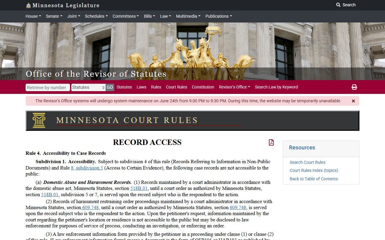 Blue Earth County court records Rule 4 restrictions