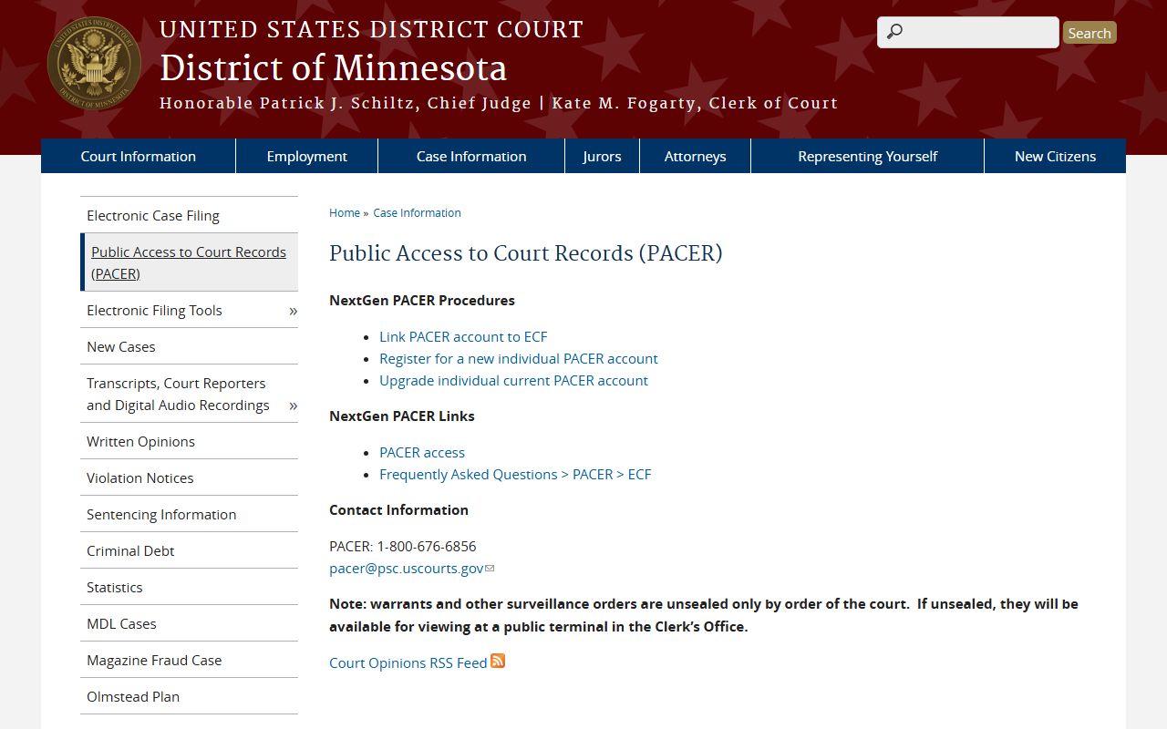 Blue Earth County District Court records and federal PACER access