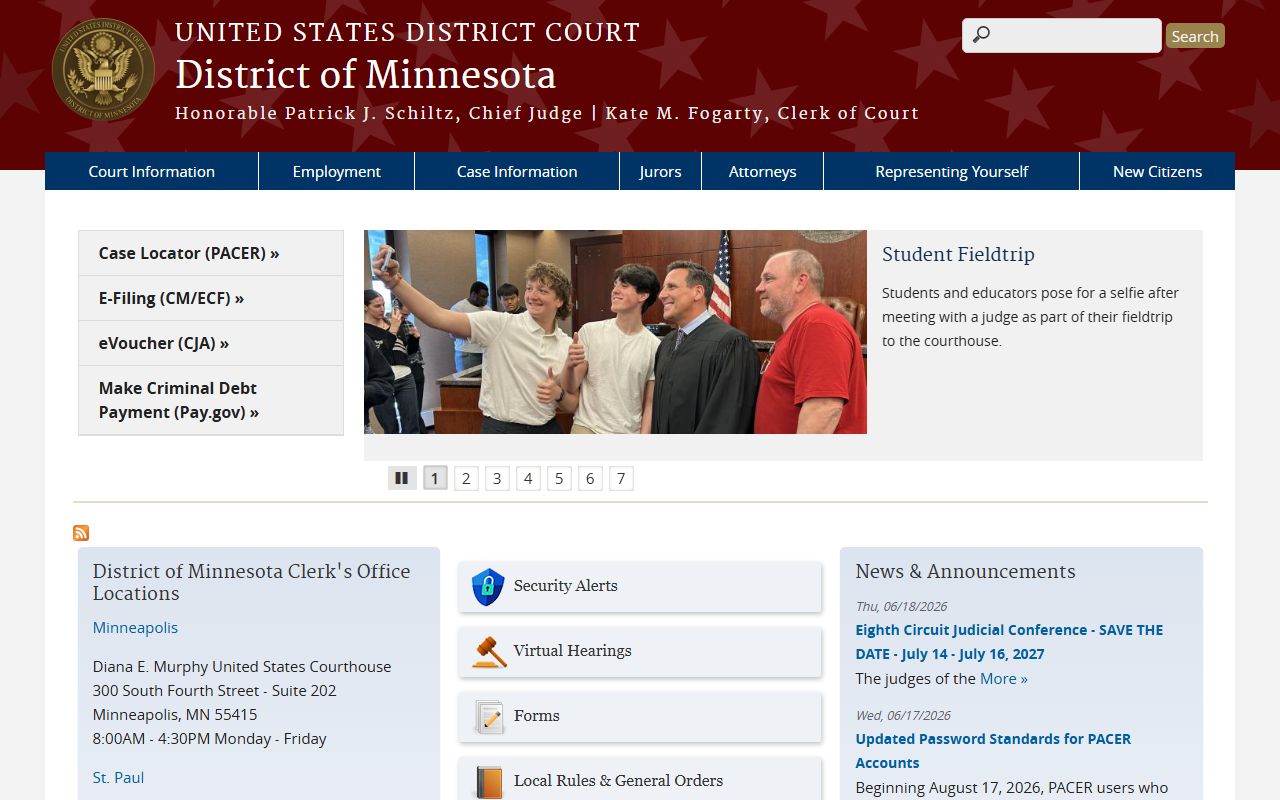 Blue Earth County District Court records and District of Minnesota federal court distinction