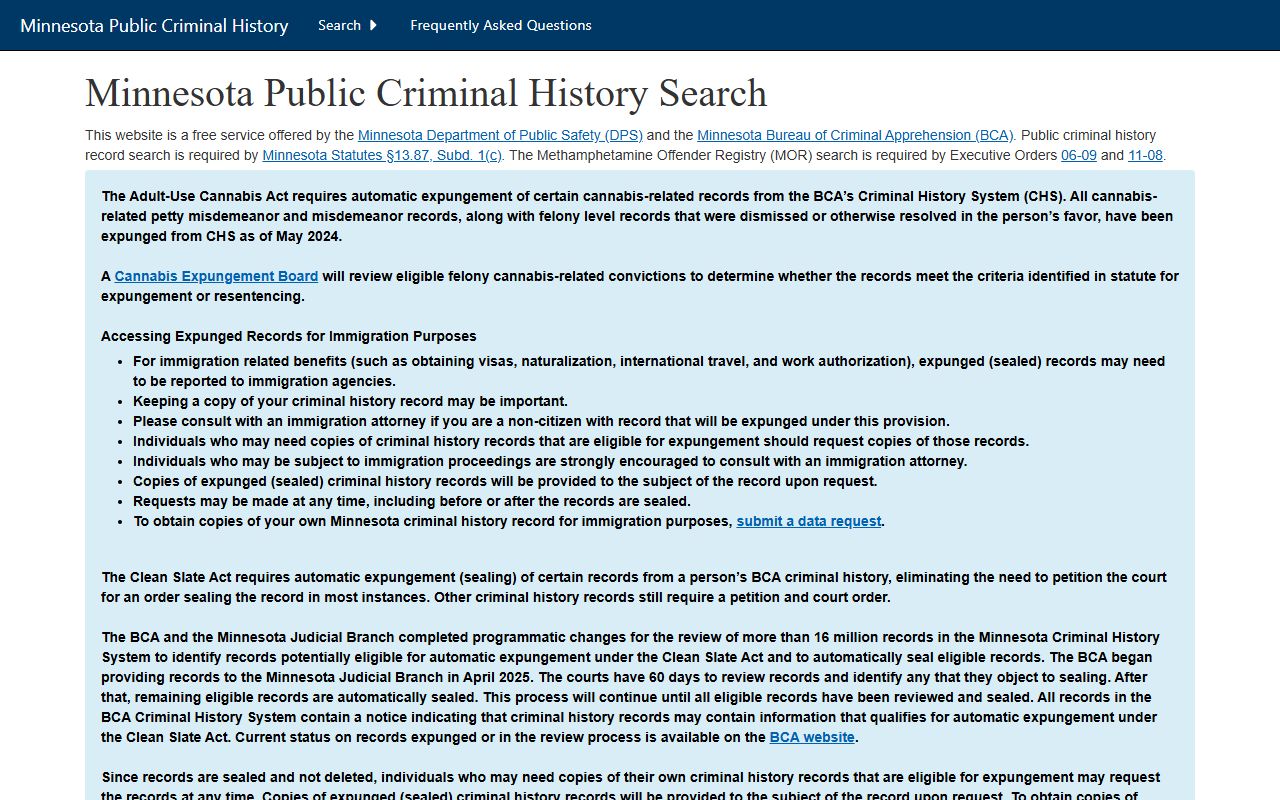 Blue Earth County traffic court records BCA public criminal history search