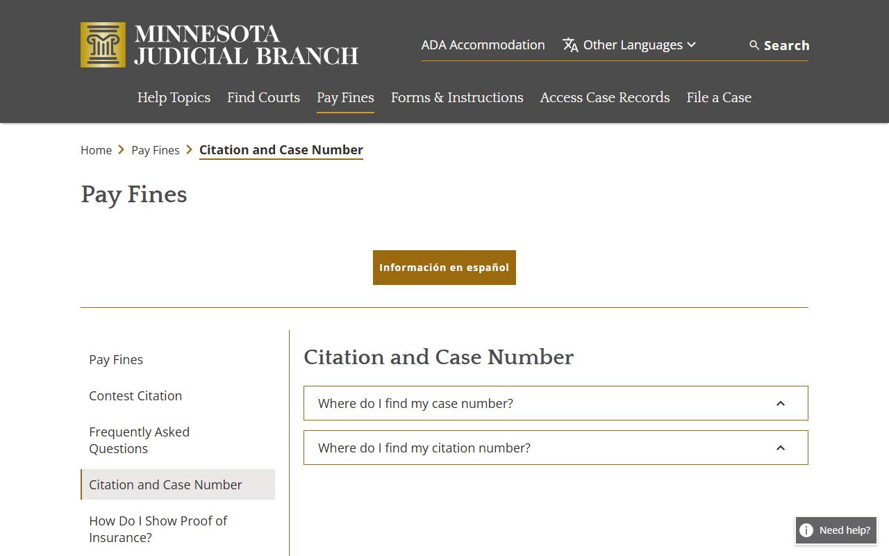 Blue Earth County traffic court records citation number guidance