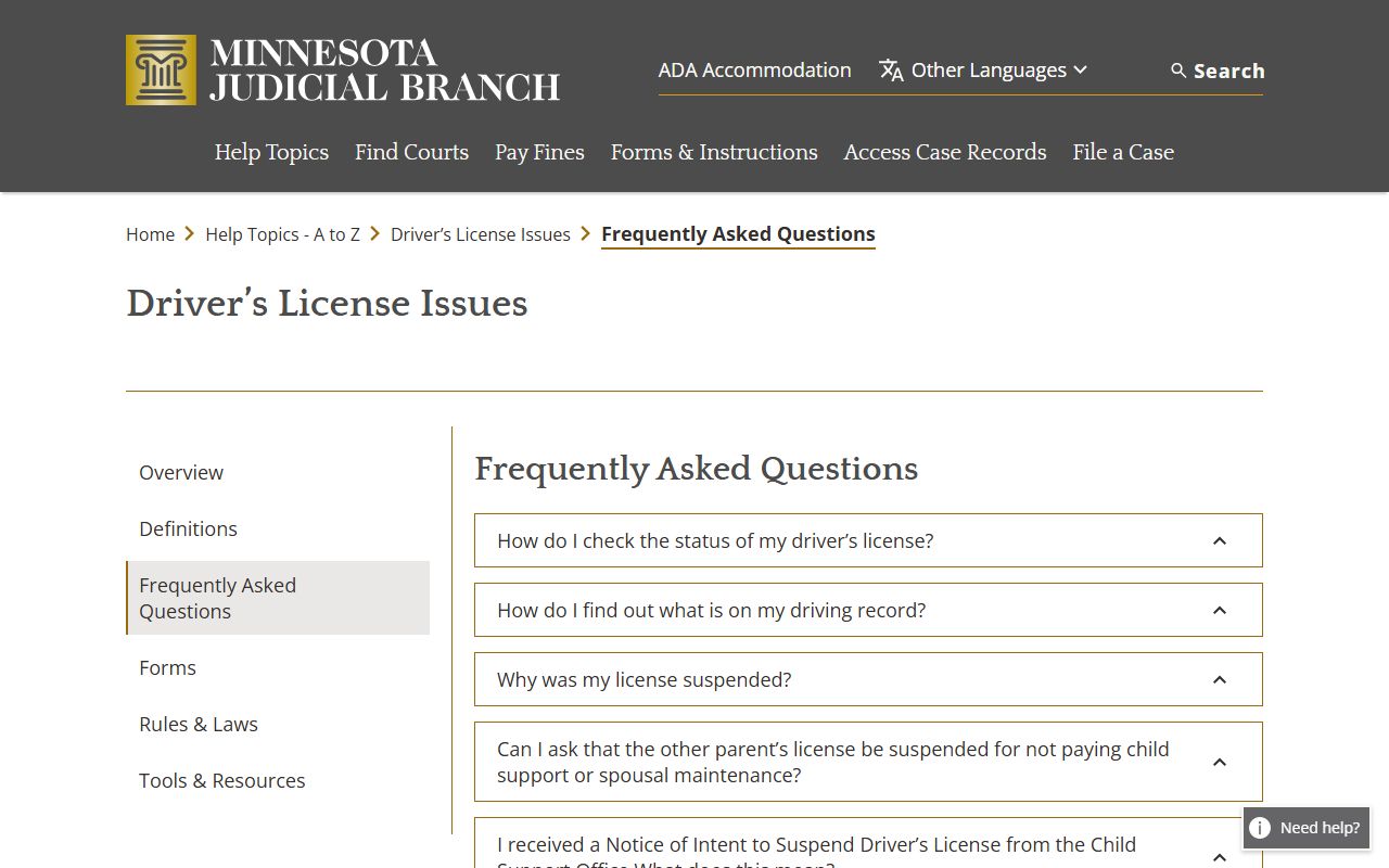 Blue Earth County traffic court records driver license FAQ